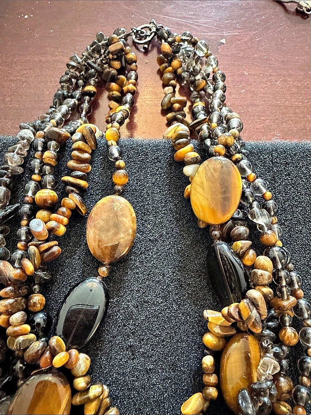 Brand not known Multistrand Beaded Necklace in Brown & Caramel
